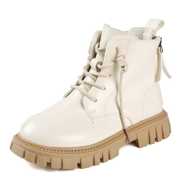 

Girls Minimalist Lace-up Front Boots, Beige