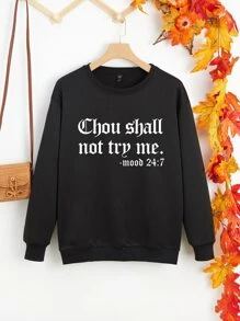 SHEIN LUNE Plus Letter Graphic Thermal Lined Sweatshirt - Black - View 1