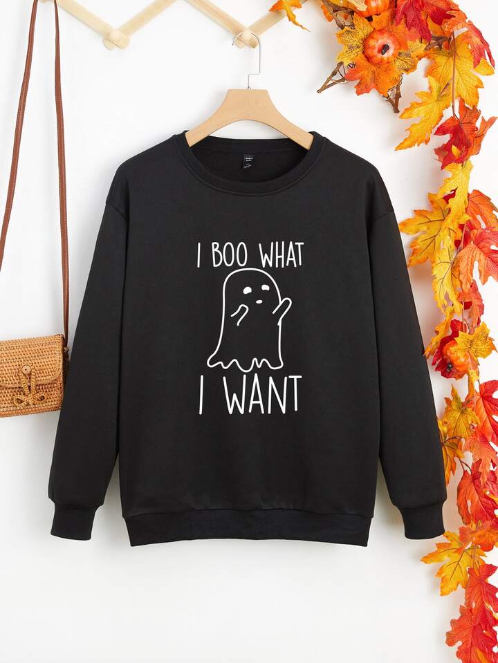 Is That The New Plus Halloween u0026 Slogan Graphic Thermal Lined Sweatshirt  ??| ROMWE USA
