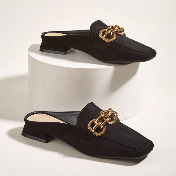 

Chain Decor Loafer Mules, Black