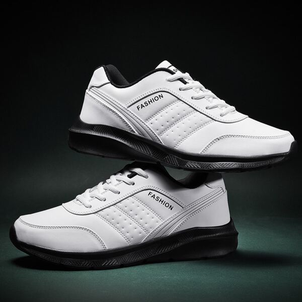 

Men Letter Detail Stitch Detail Lace-up Front Sneakers, White