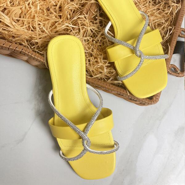 

Criss Cross Rhinestone Decor Slides, Yellow