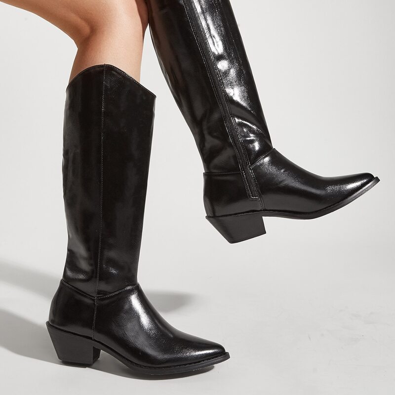 

Minimalist Chunky Western Boots, Black
