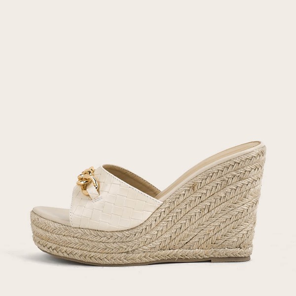 

Metal Decor Espadrille Wedge Sandals, Beige