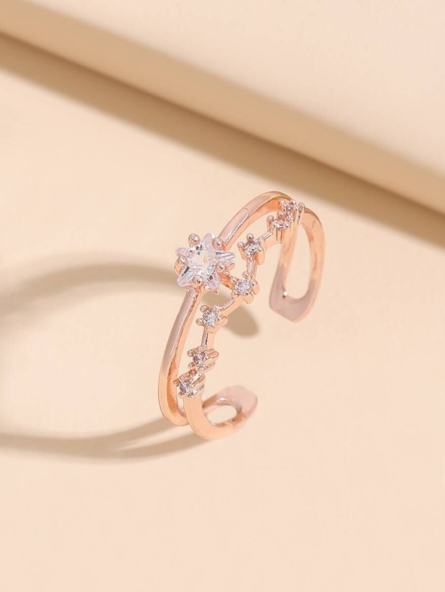 Cubic Zirconia Star Decor Cuff Ring - Rose Gold - View 1