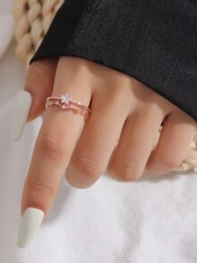 Cubic Zirconia Star Decor Cuff Ring - Rose Gold - View 2