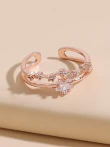 Cubic Zirconia Star Decor Cuff Ring - Rose Gold - View 3