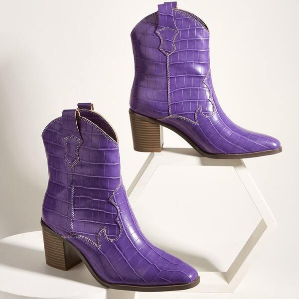 

Allover Croc Embossed Chunky Boots, Purple