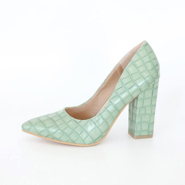 

Croc Embossed Chunky Court Pumps, Green