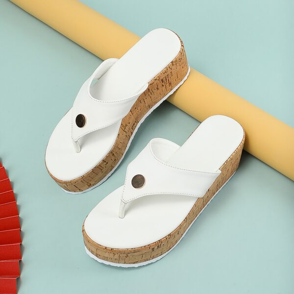 

Metallic Decor Platform Thong Sandals, White