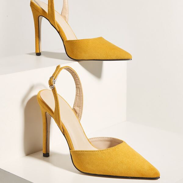 

High Heeled Slingback Pumps, Yellow
