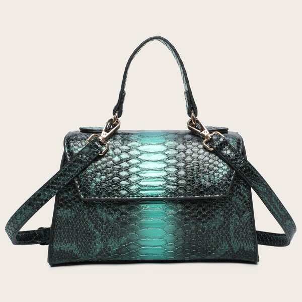 

Ombre Pattern Snakeskin Print Flap Square Bag, Green