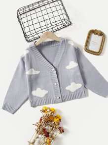 女孩雲朵圖案開襟衫 - 灰色 - 查看 1