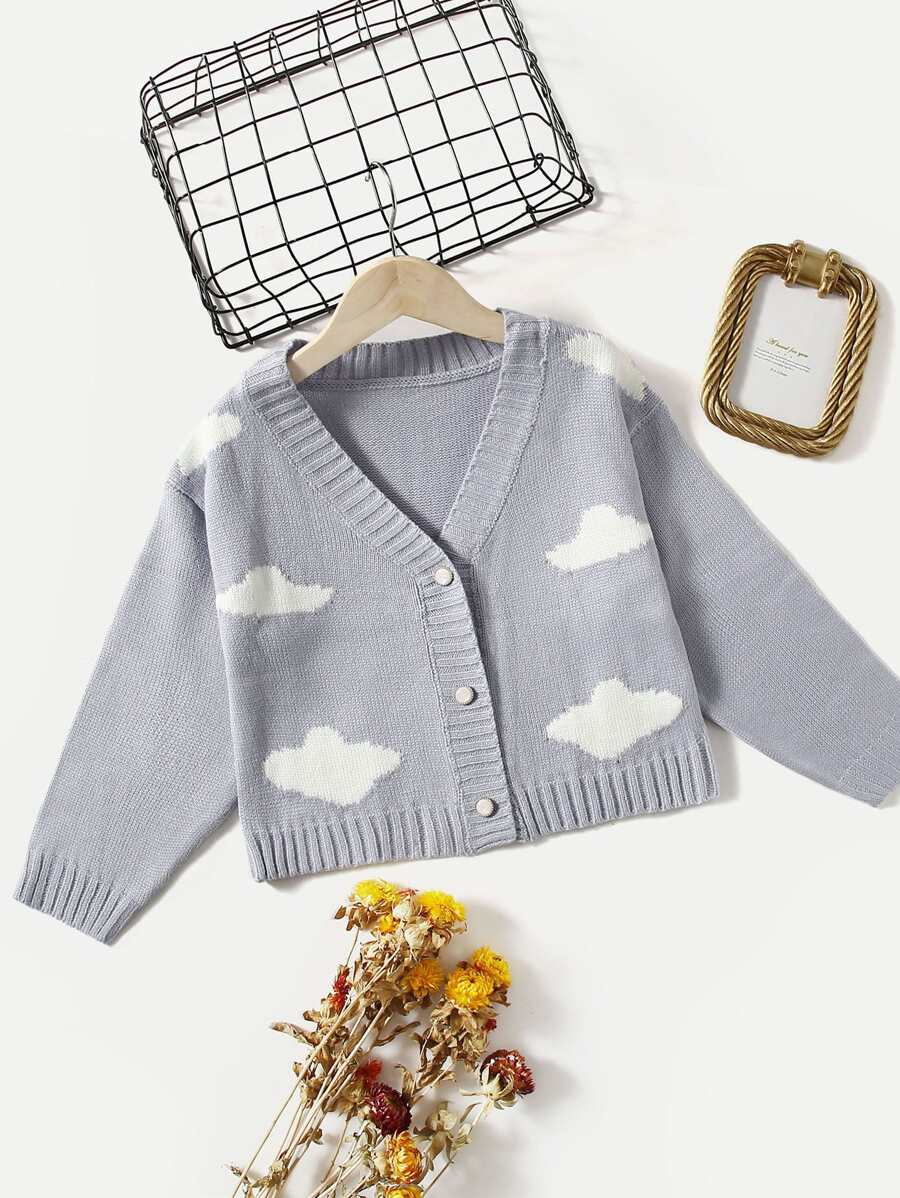 女孩雲朵圖案開襟衫 - 灰色 - 查看 1