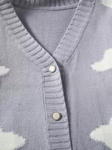 女孩雲朵圖案開襟衫 - 灰色 - 查看 4