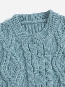 小女童麻花編織毛衣背心 - 霧霾藍 - 查看 4