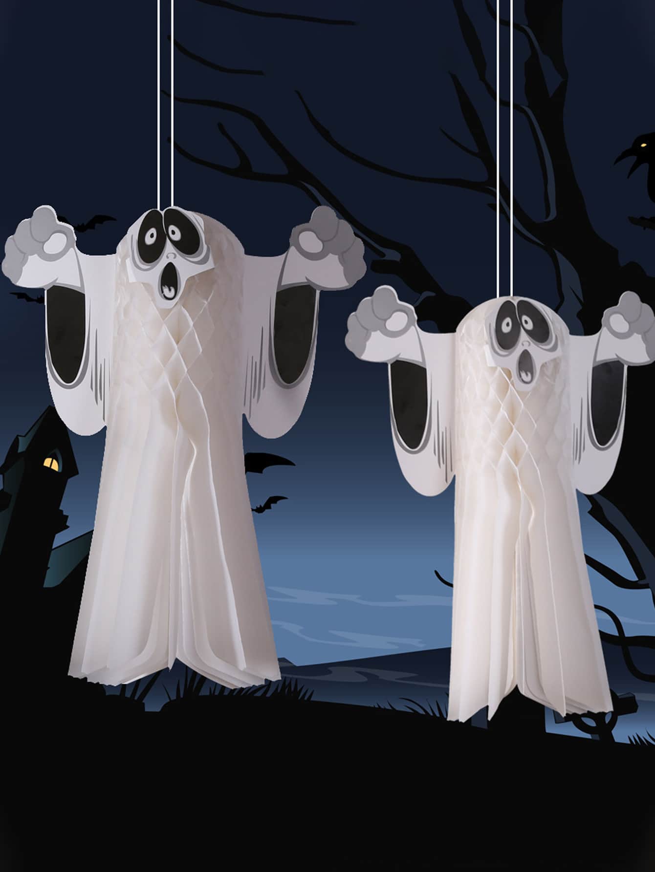 1 pieza Decoración de papel de fantasma de Halloween - Blanco y Negro - Añade 1