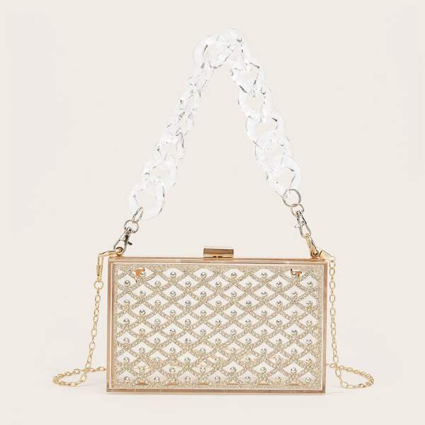 

Metallic Rhinestone Decor Box Bag, Gold