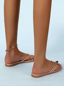 極簡風格交叉拖鞋 - 粉色 - 查看 3