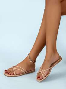 極簡風格交叉拖鞋 - 粉色 - 查看 5