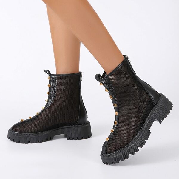 

Studded Decor Hollow Out Design Boots, Black