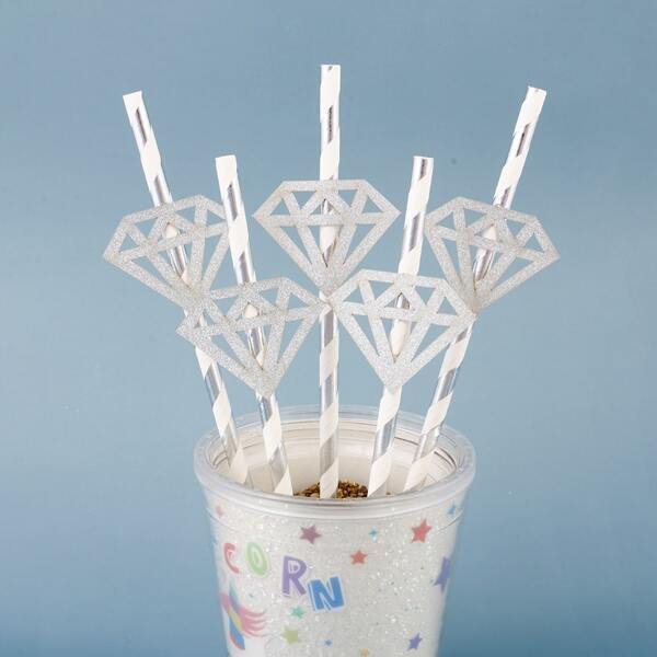 

5pcs Diamond Design Disposable Straw, Multicolor