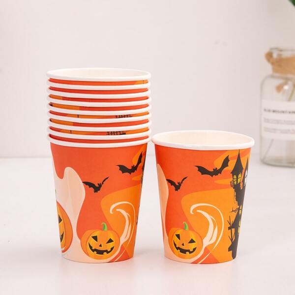 

10pcs Halloween Pattern Disposable Cup, Orange