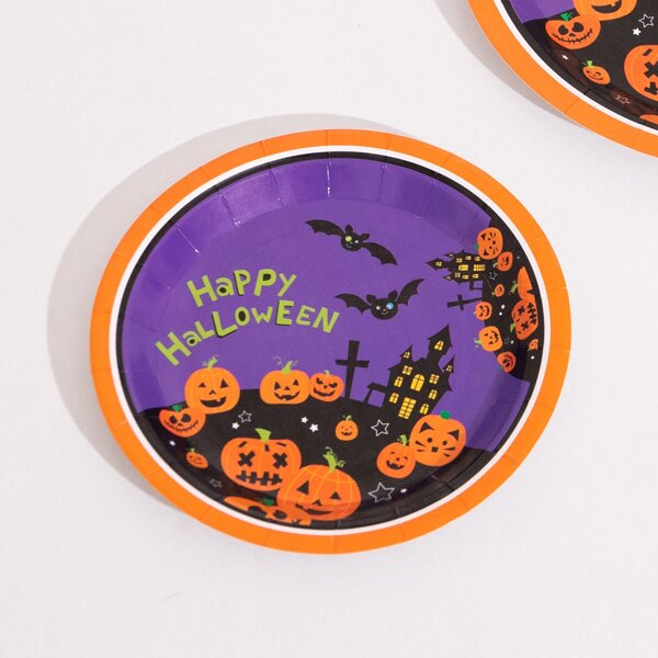 

10pcs Halloween 7 Inch Disposable Plate, Purple