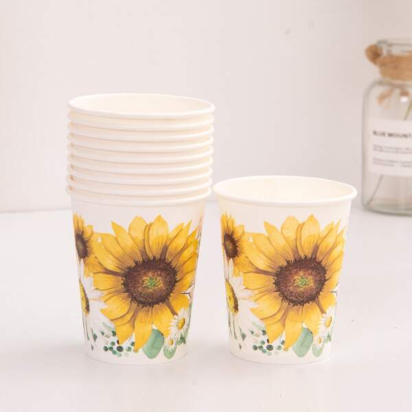 

10pcs Sunflower Print Disposable Cup, Multicolor