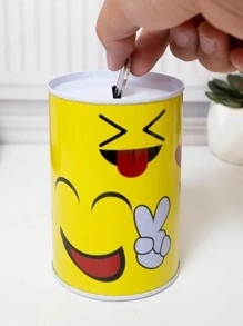 1pc Cartoon Graphic Money Box, Cartoon Iron Smile & Gesture Print Coin Saving Box For Home Best Gifts Birthday - Yellow - View 1