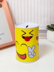 1pc Cartoon Graphic Money Box, Cartoon Iron Smile & Gesture Print Coin Saving Box For Home Best Gifts Birthday - Yellow - View 5