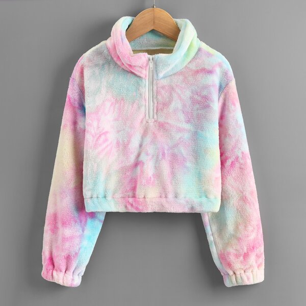 

Girls Tie Dye Half Zip Drop Shoulder Flannel Jacket, Multicolor