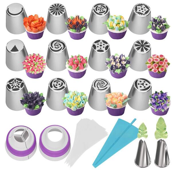 

27pcs Stainless Steel Pastry Nozzle & Pastry Bag, Multicolor