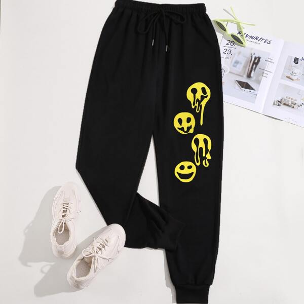 

Cartoon Graphic Drawstring Waist Sweatpants, Black