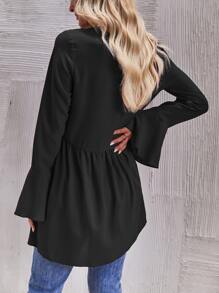 SHEIN LUNE Flounce Sleeve High Low Peplum Blouse Peplum Top - Black - View 2