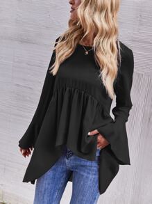 SHEIN LUNE Flounce Sleeve High Low Peplum Blouse Peplum Top - Black - View 5