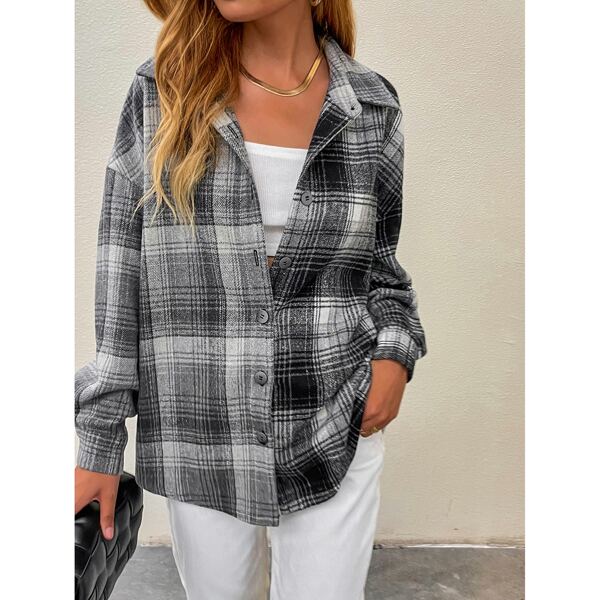 

Plaid Print Button Front Overcoat, Multicolor