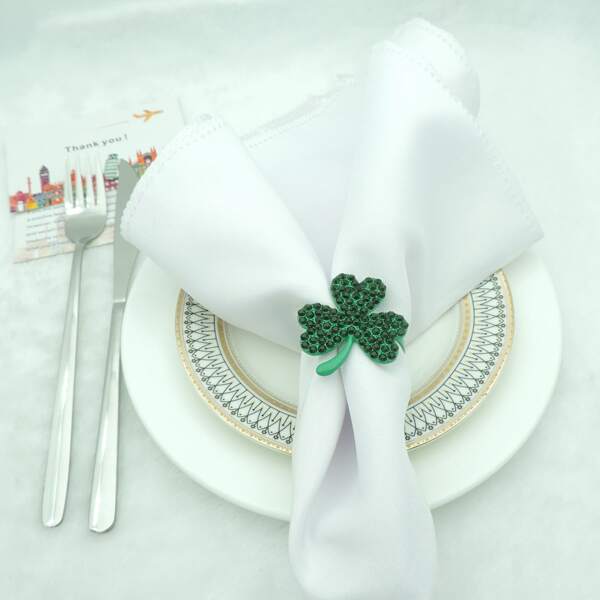 

4pcs Clover Design Napkin Ring, Green