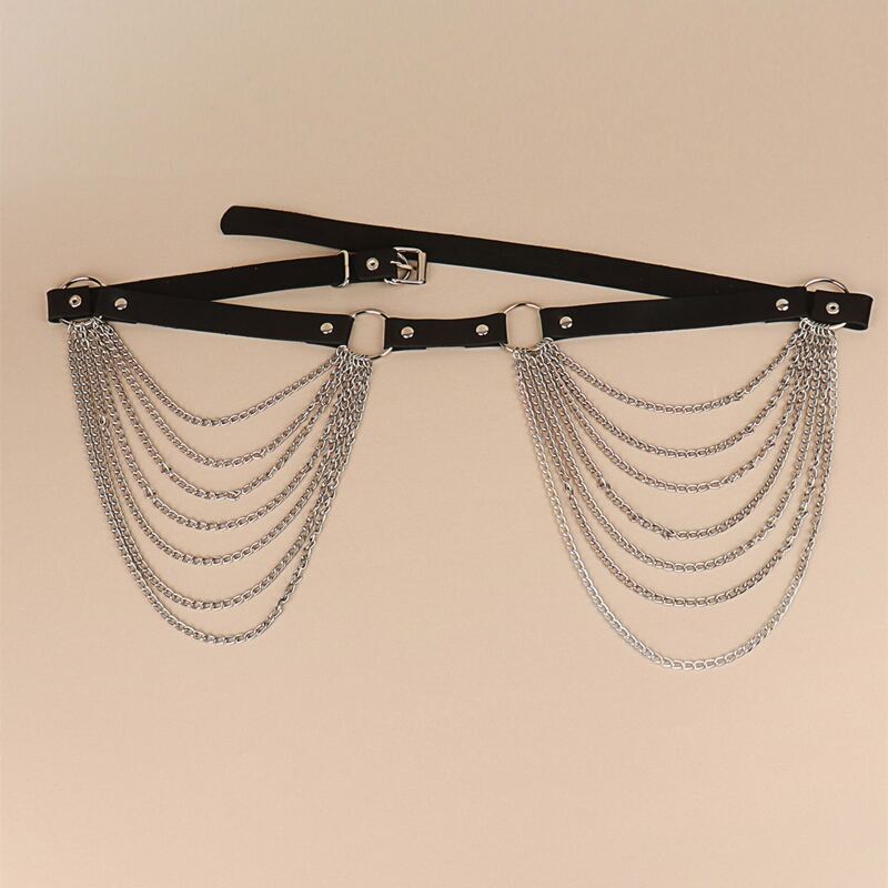 

Layered Chain Decor Belt, Black