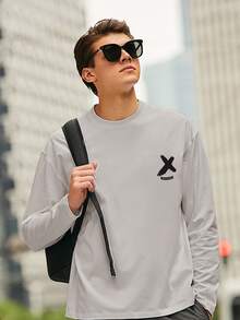 Men Slogan & Graphic Print Sweatshirt - Grey - View 2