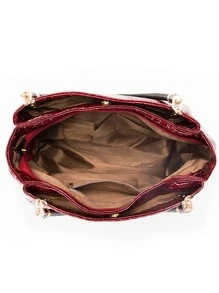 纯色鳄鱼压纹单肩手提包，勃艮第包，包包，新年理想礼物，时尚勃艮第包 - 酒紅色 - 查看 4