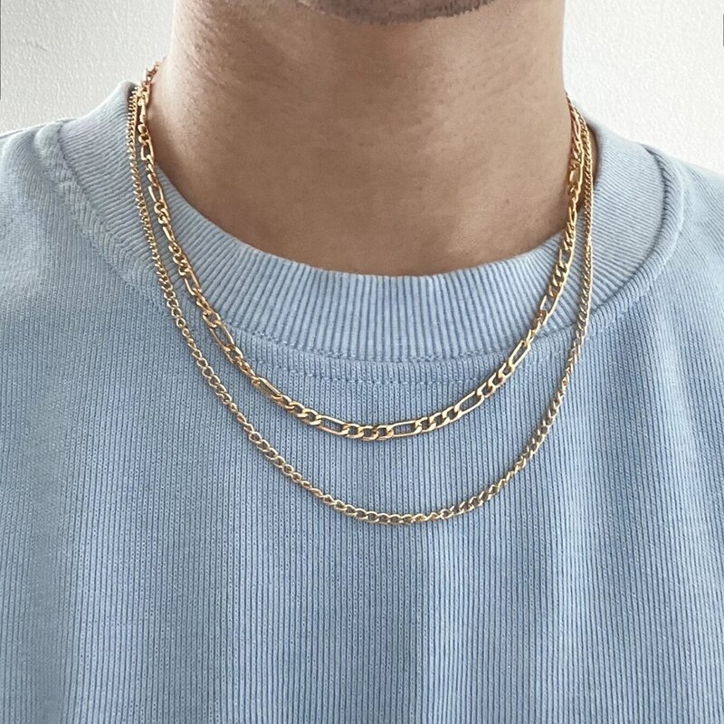 

Guys Minimalist Layered Chain Necklace, Gold