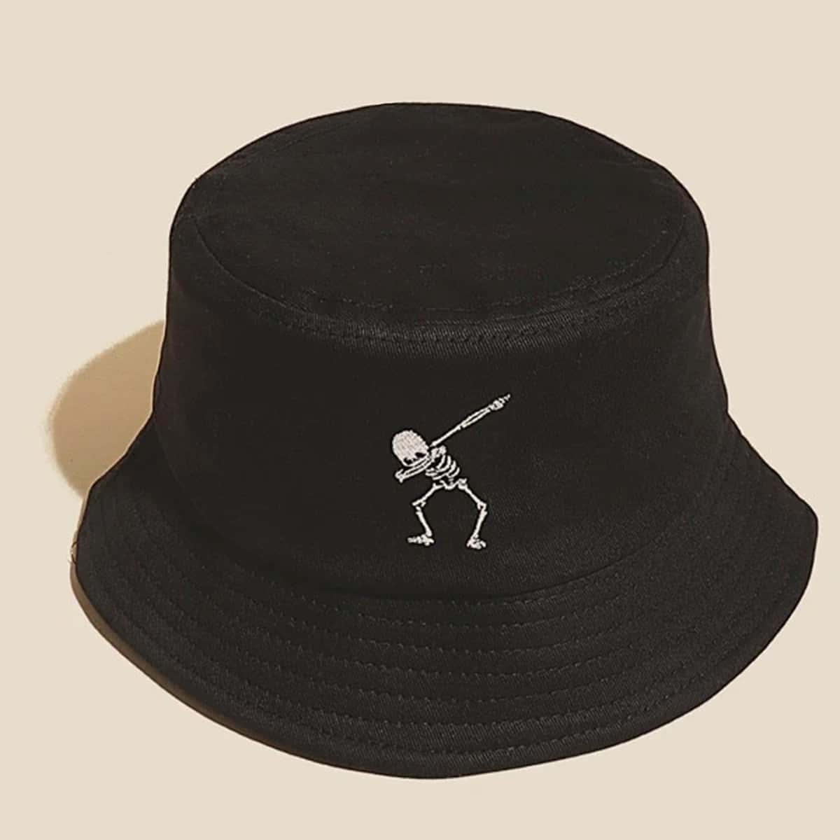

Guys Skeleton Graphic Embroidery Bucket Hat, Black