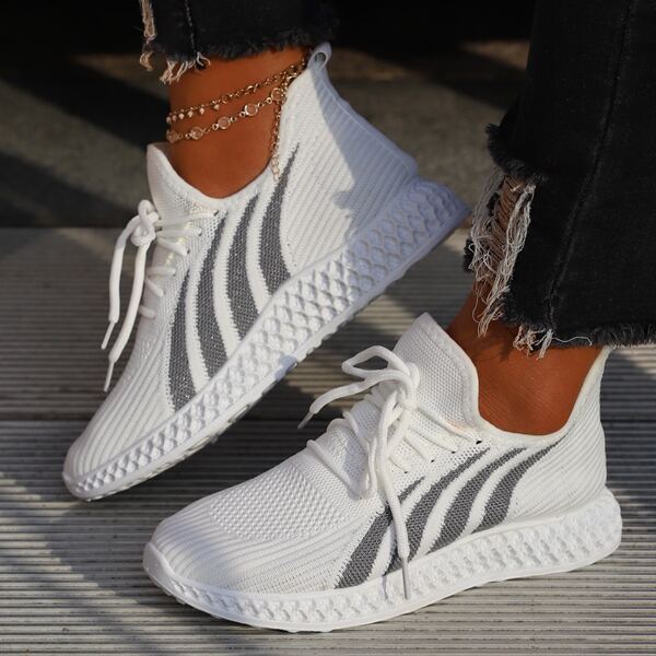 

Knit Lace Up Front Running Shoes, White