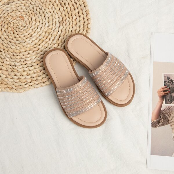 

Girls Rhinestone Decor Hollow Out Slides, Apricot