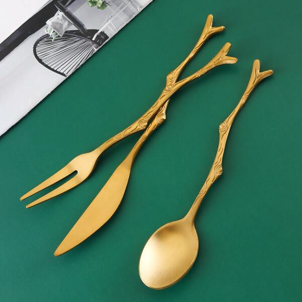 

3pcs Tree Branch Cutlery Set, Gold