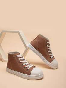 Women's Stylish Soft, Round-toe, Lace-up Canvas High Top Sneakers, All Seasons Casual Sports Shoes - Brown - View 4