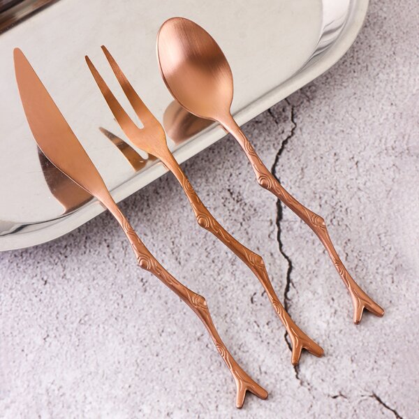 

3pcs Tree Branch Cutlery Set, Rose gold