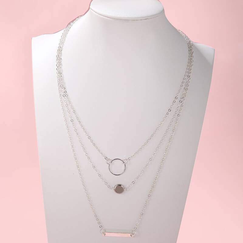 

Geo Decor Layered Chain Necklace, Silver