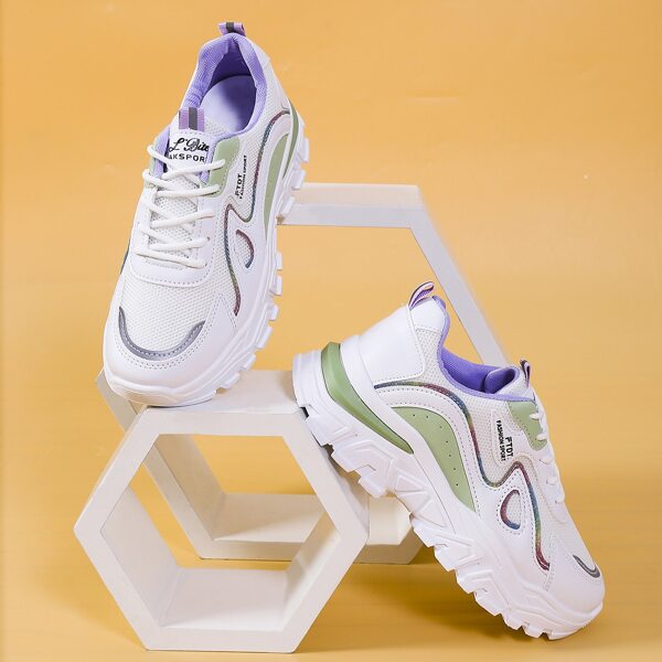 

Colorblock Lace-up Front Chunky Sneakers, Green